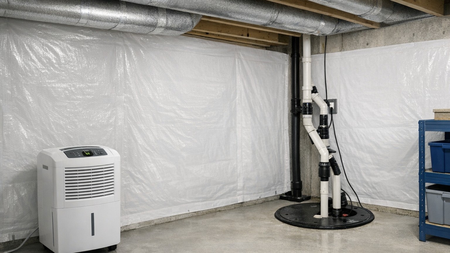 Basement with moisture and water intrusion