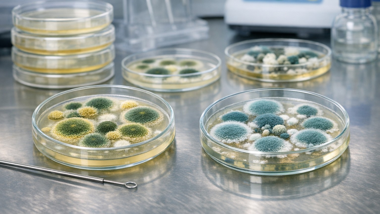 Microscopic view of common indoor mold species