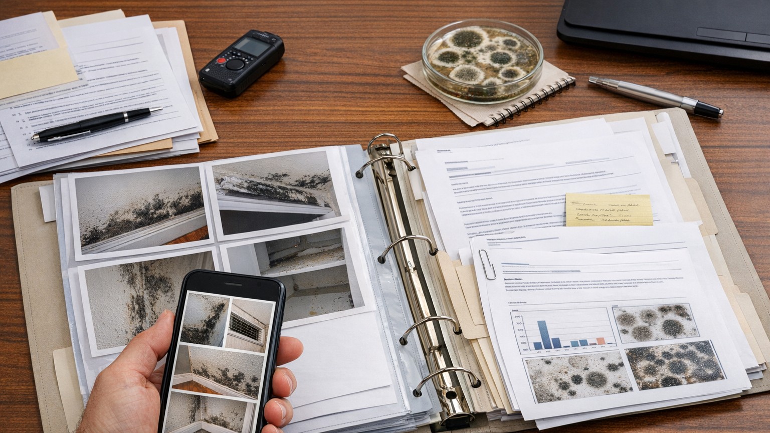 Tenant documenting mold with photos