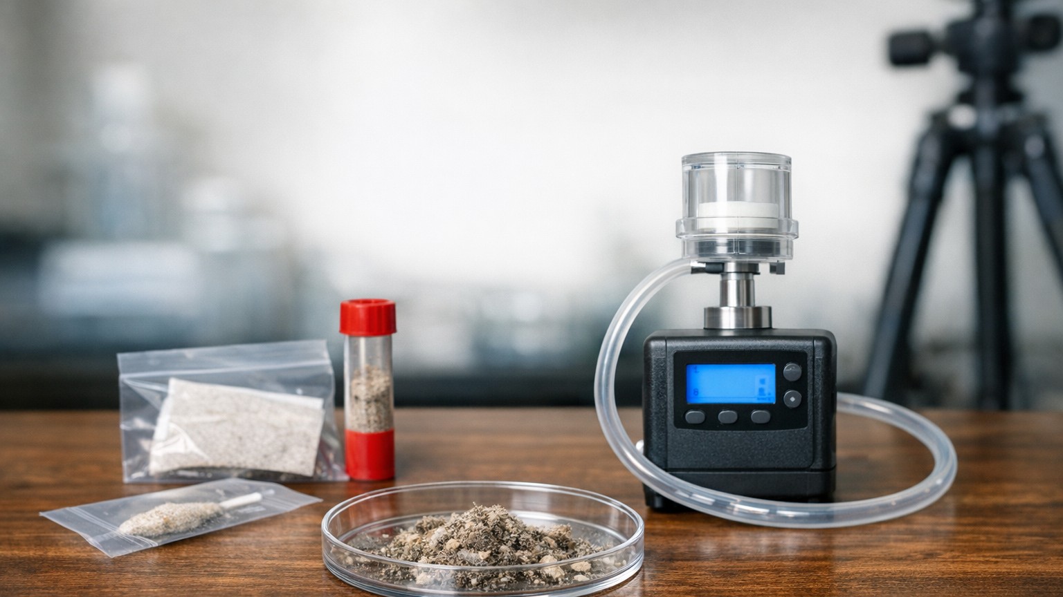 Dust sample and air sampling equipment used for mold testing